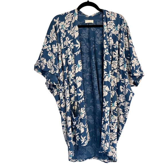 Known Supply Tops - Natural by Known Supply Blue Floral Kimono 100% Organic Cotton Med/Large